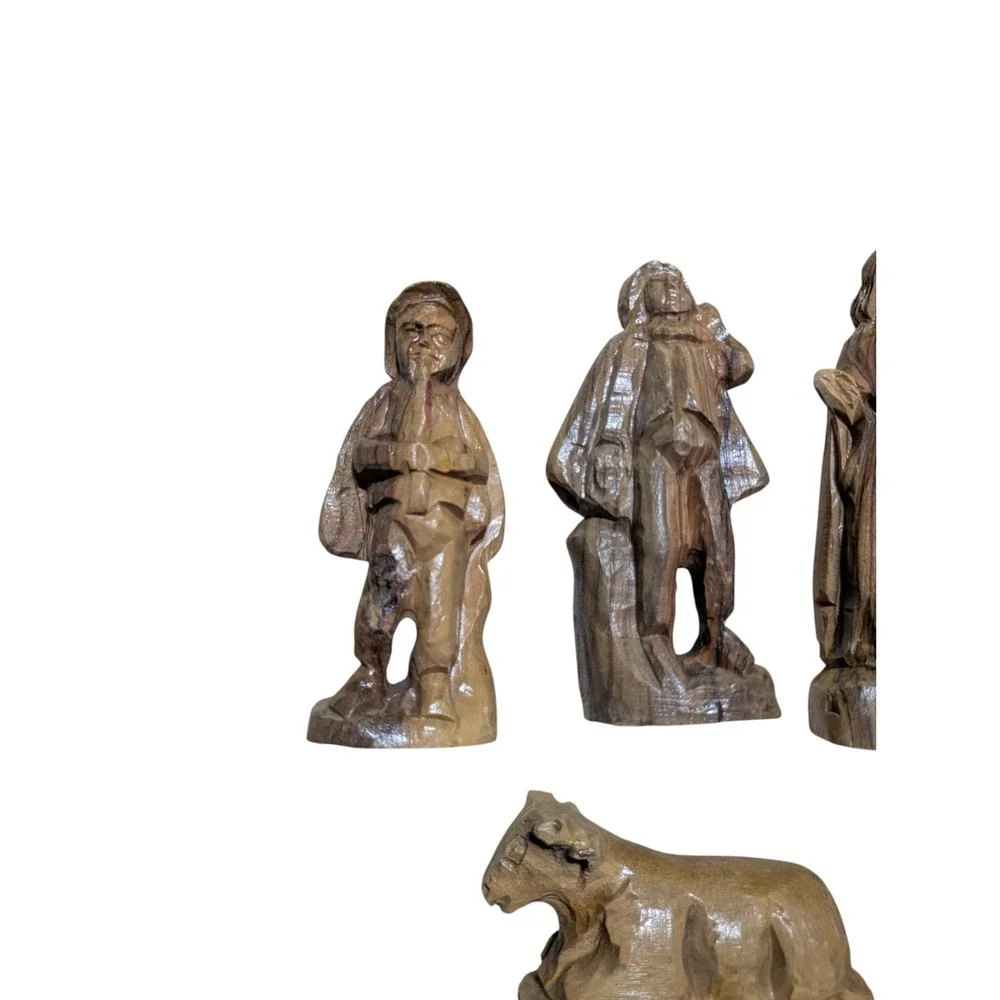 Vintage Hand Carved Olive Wood Nativity Figures‎ Holy Land Folk Art Set